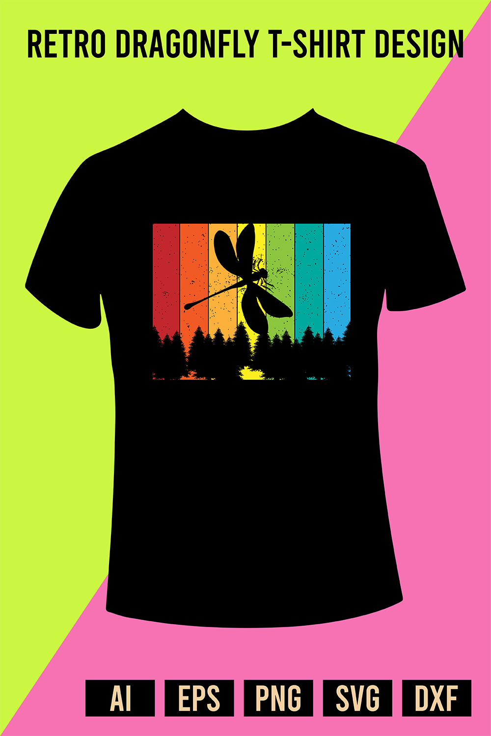 Retro Dragonfly T-Shirt Design pinterest preview image.