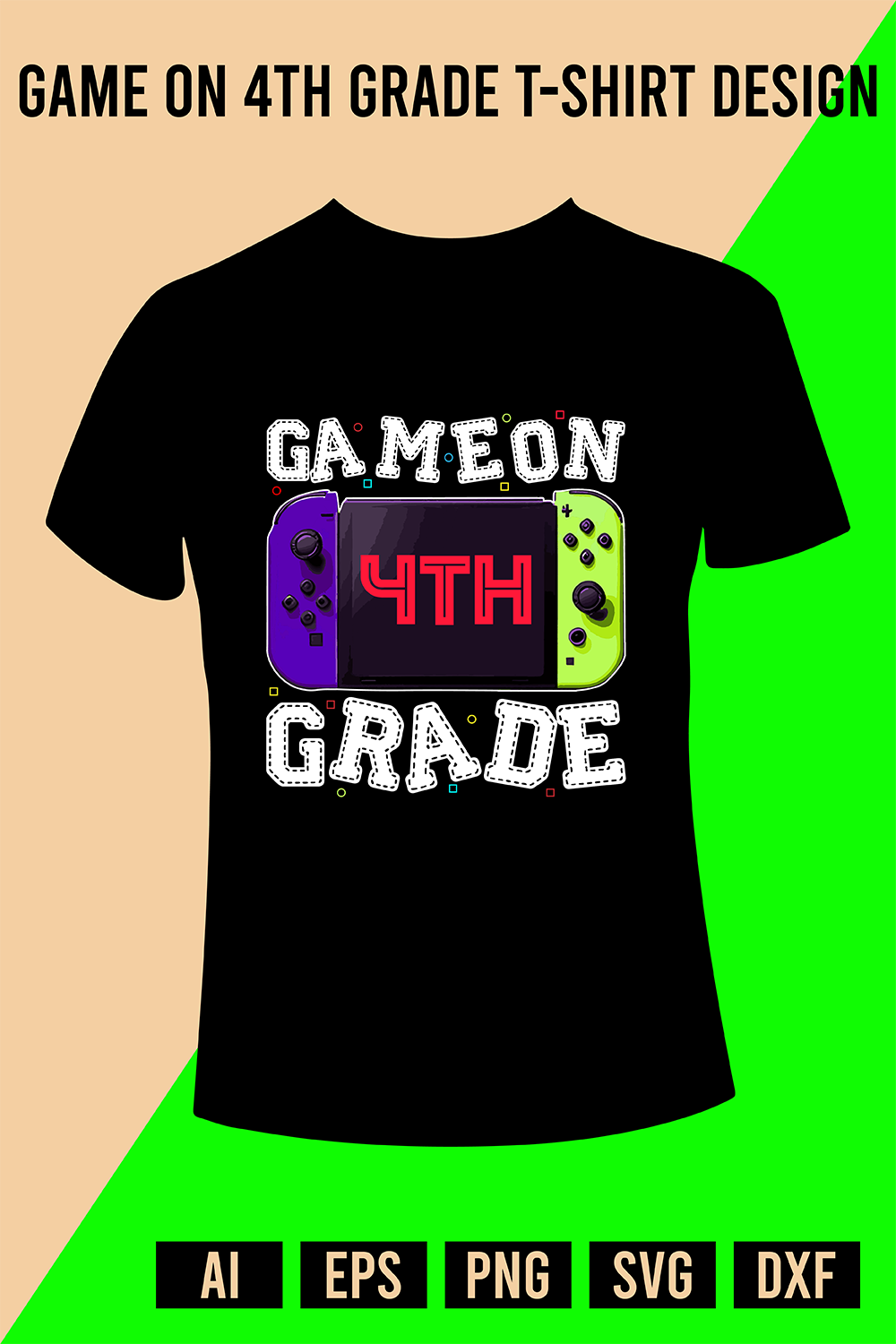 Game On 4th Grade T-Shirt Design pinterest preview image.