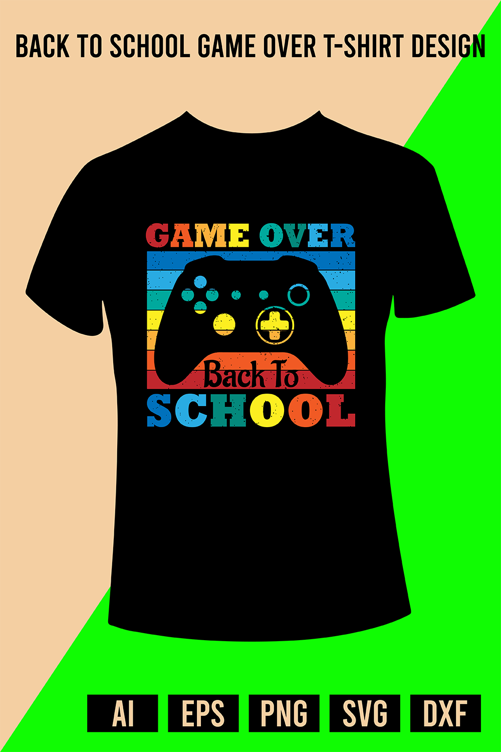 Back to School Game Over T-Shirt Design pinterest preview image.