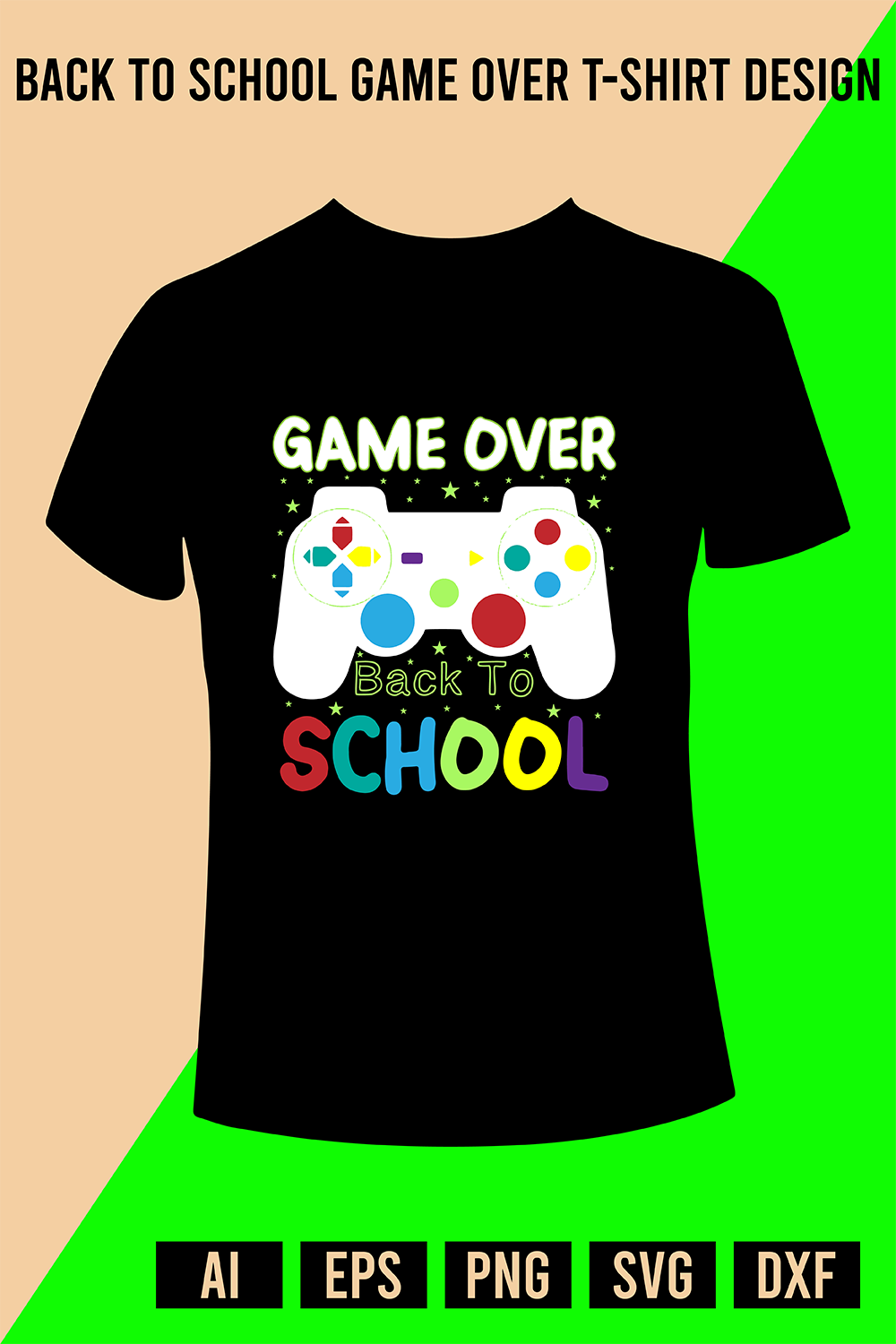 Back To School Game Over T-Shirt Design pinterest preview image.