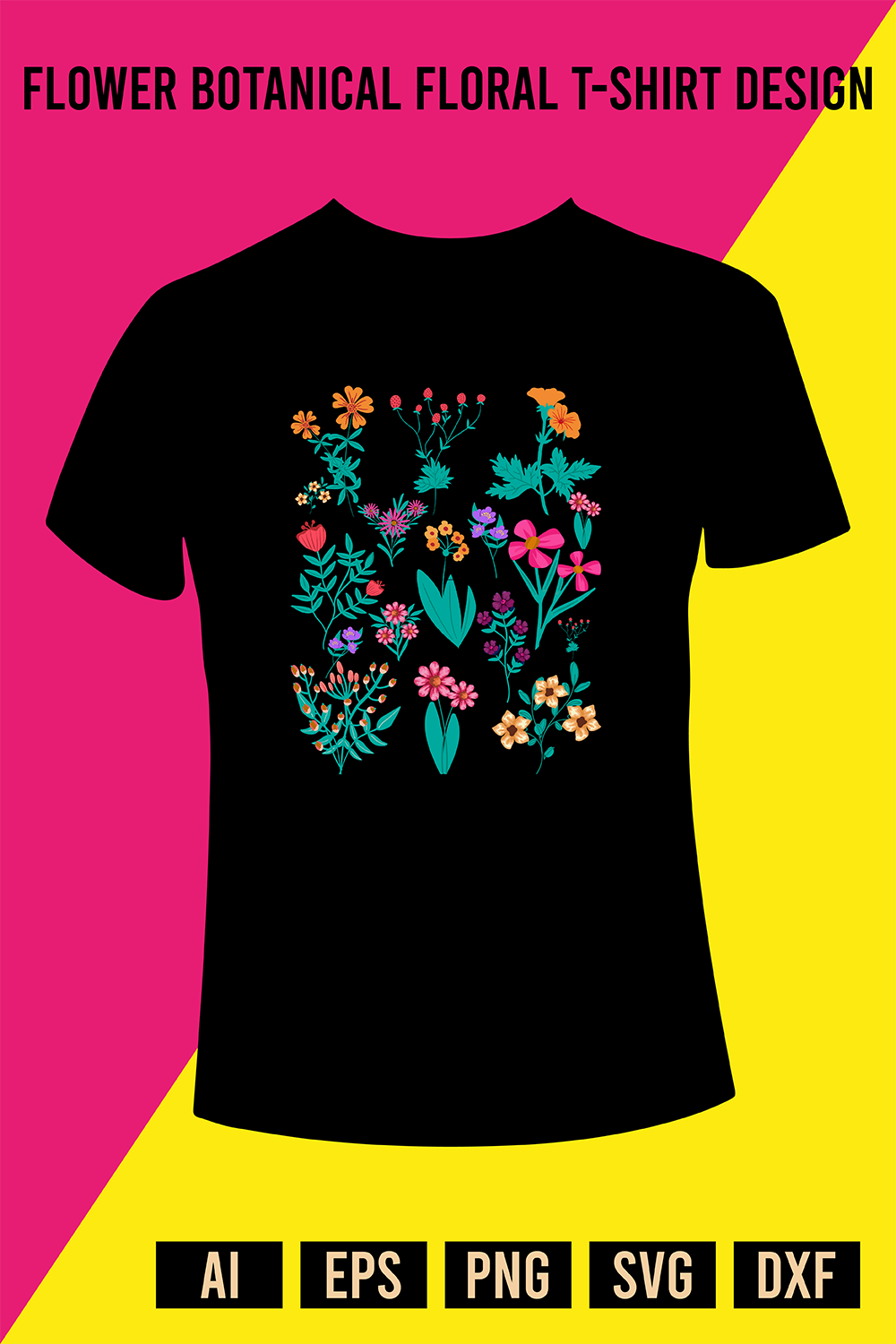 Flower Botanical Floral T-Shirt Design pinterest preview image.
