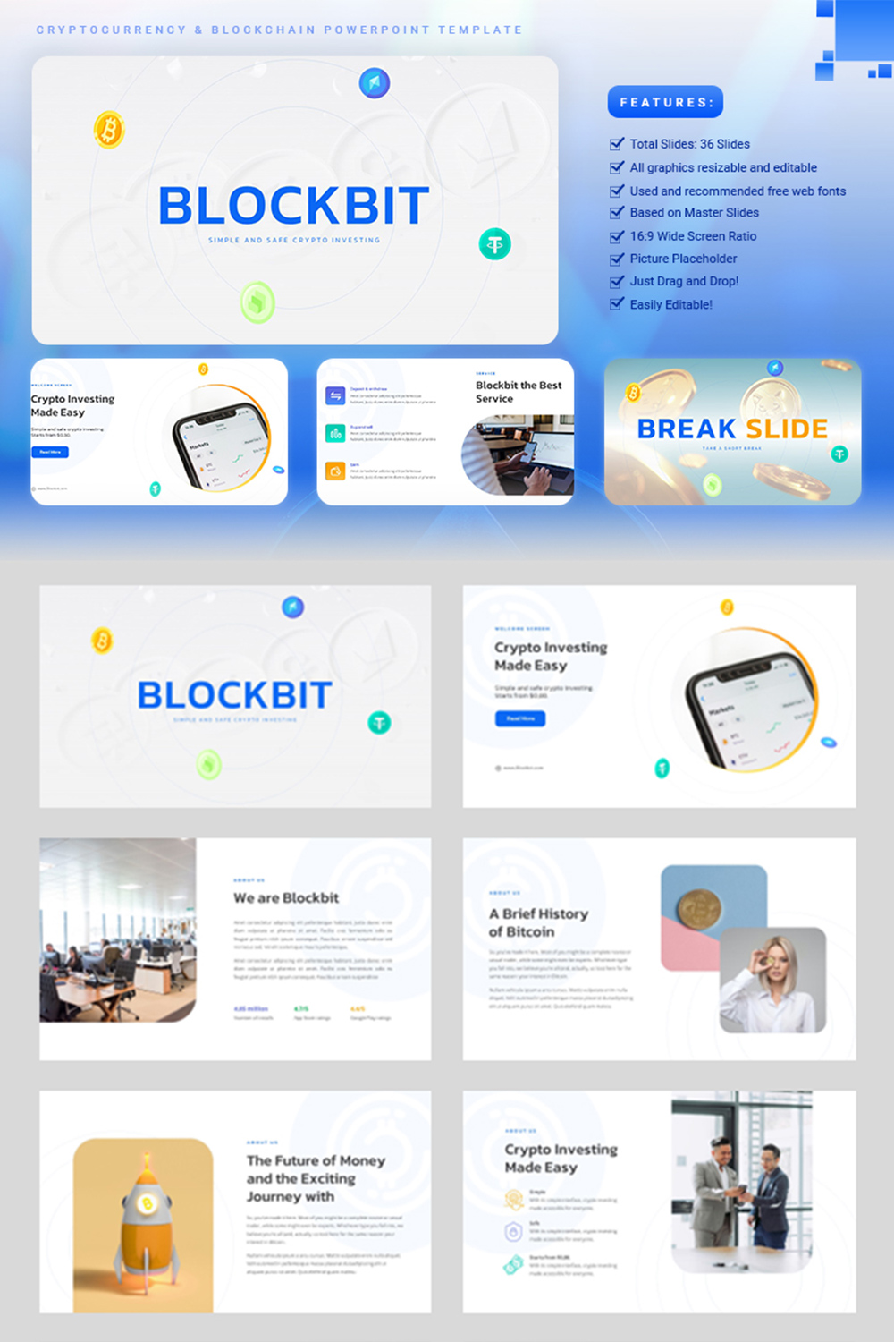 Blockbit - Cryptocurrency & Blockchain PowerPoint Template pinterest preview image.