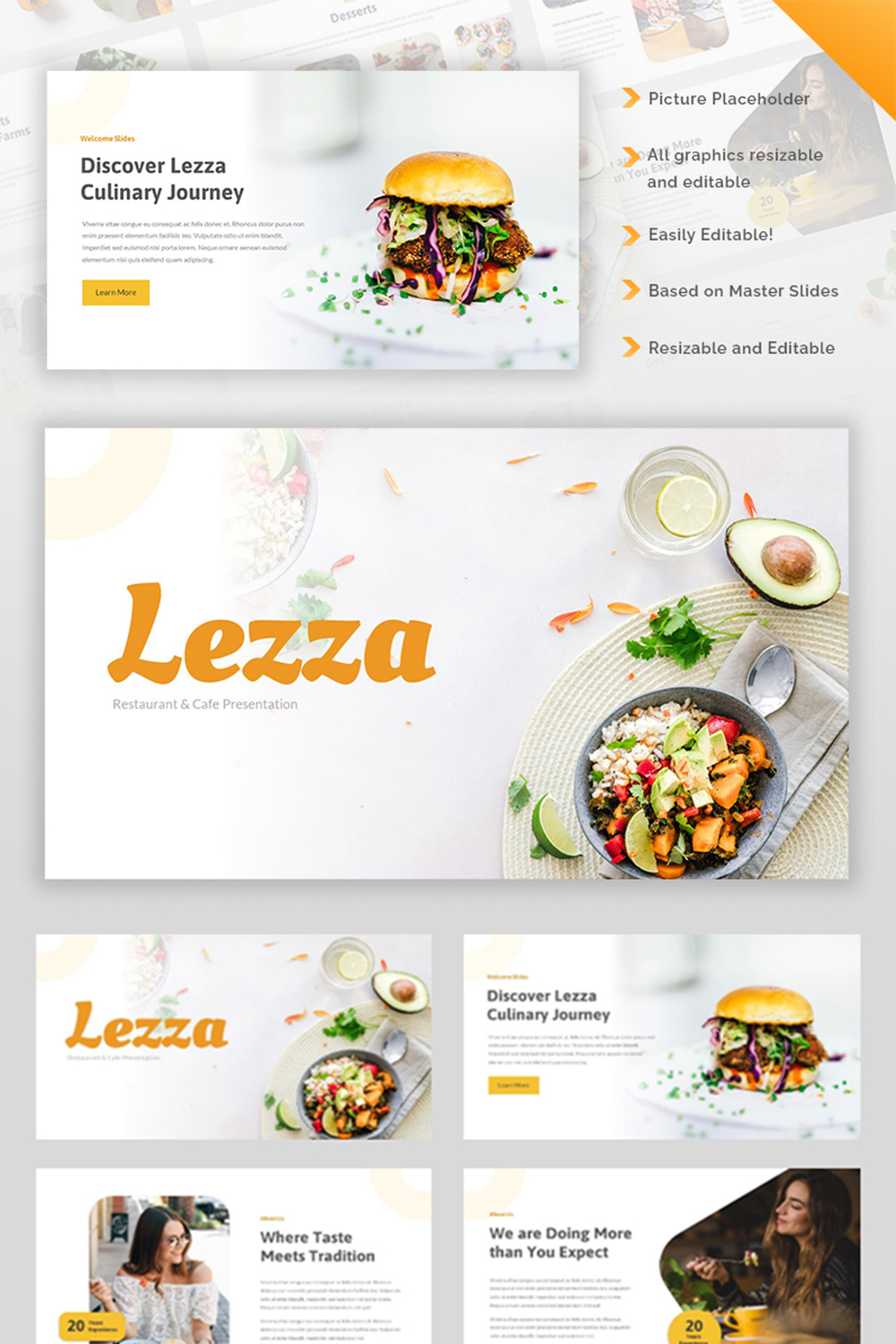 Lezza - Restaurant & Cafe Google Slides Template pinterest preview image.
