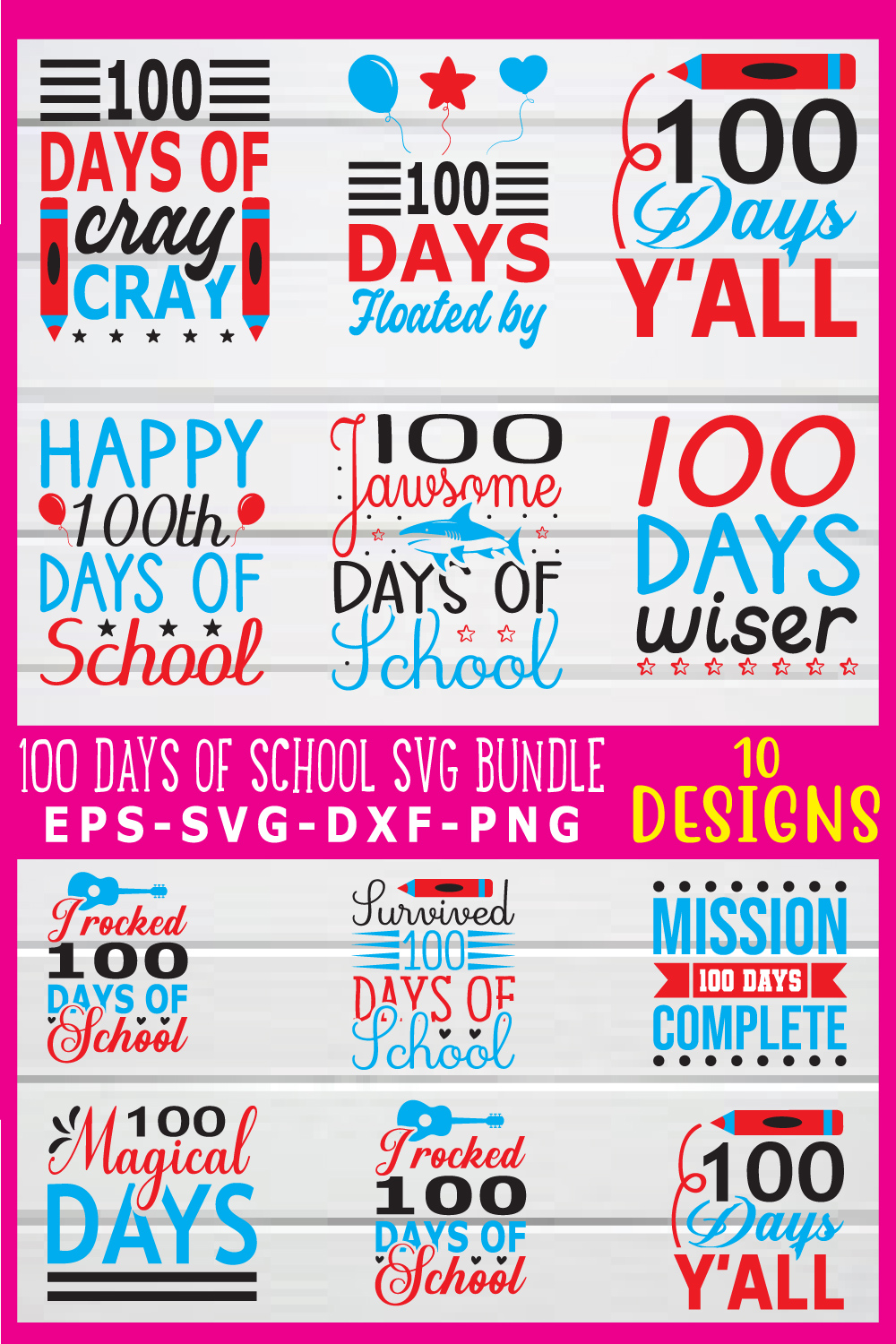 100 days of school svg bundle pinterest preview image.