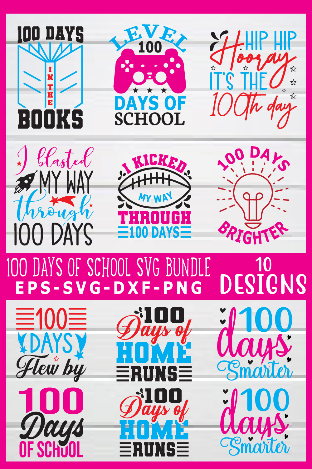 100 days of school svg bundle pinterest preview image.