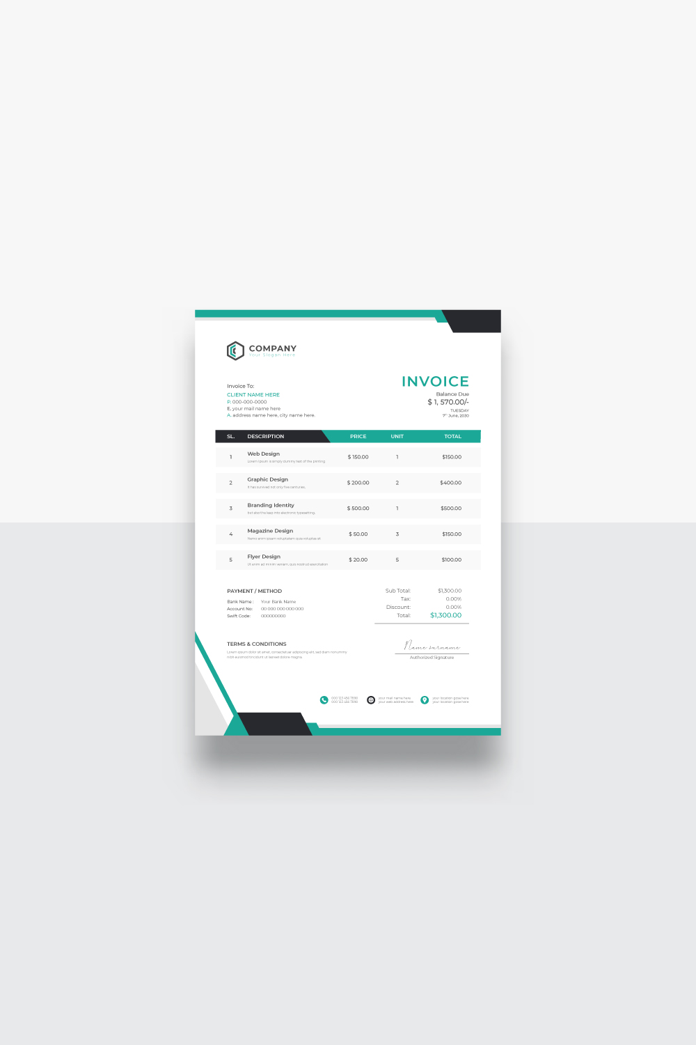 Abstract style business invoice Bundle pinterest preview image.
