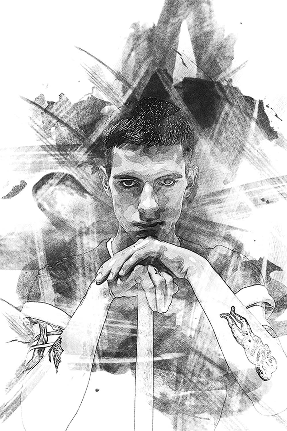 Artistic Charcoal Drawing Photoshop Action pinterest preview image.