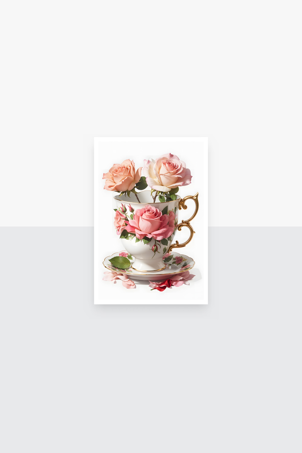 Realistic Watercolor Rose Teacup Clipart White Background pinterest preview image.