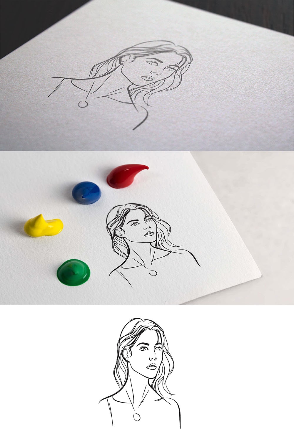 Beautiful Girl Logo Illustration – Line Artwork pinterest preview image.