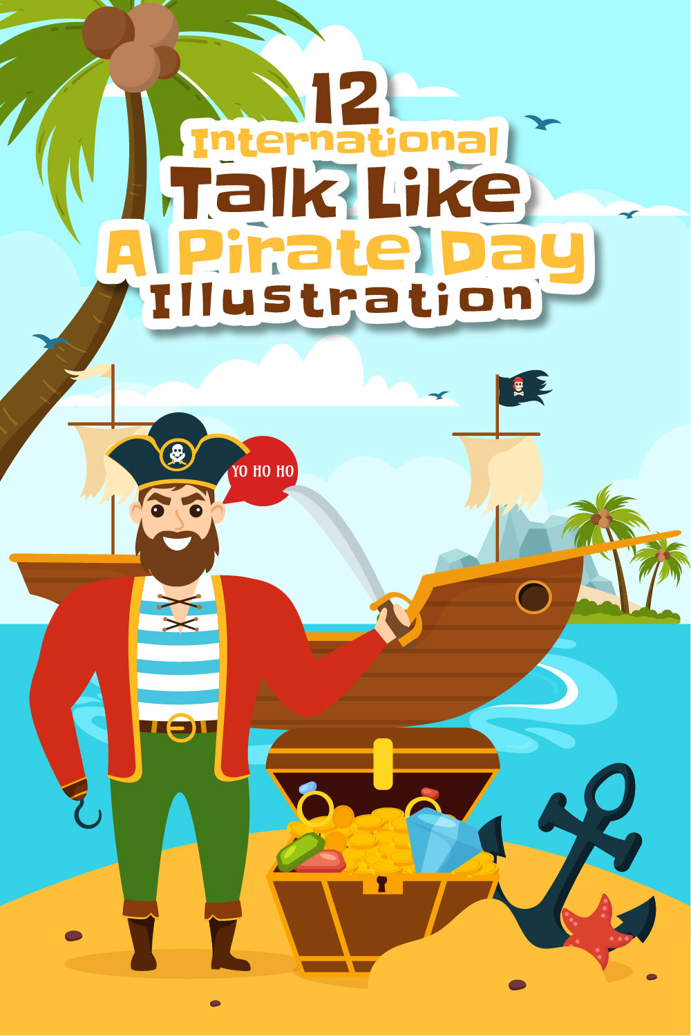 12 International Talk Like A Pirate Day Illustration pinterest preview image.