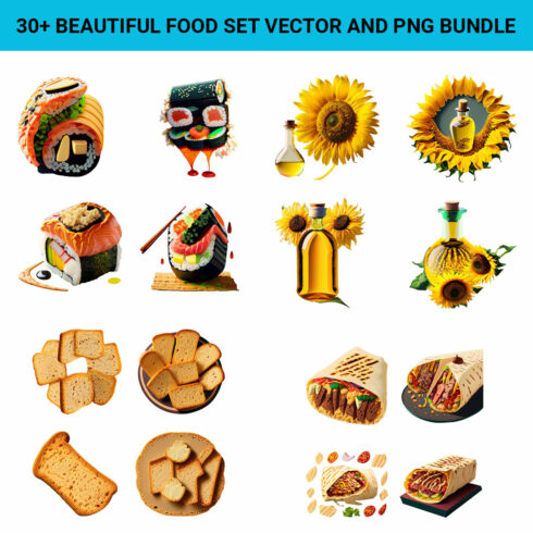 30+ Beautiful Food Vector and PNG Bundle cover image.