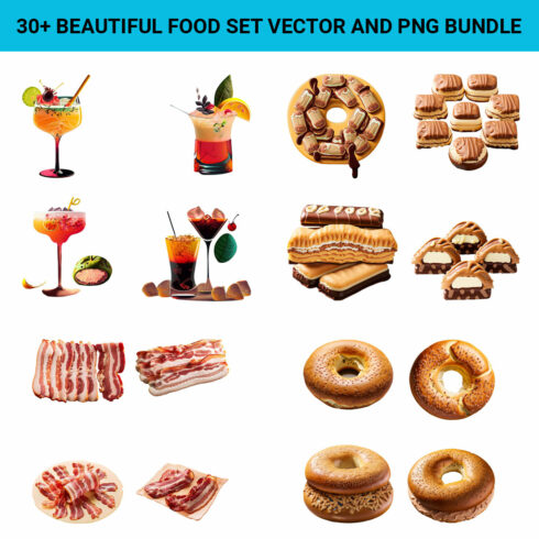 30+ Beautiful Food Vector and PNG Bundle cover image.