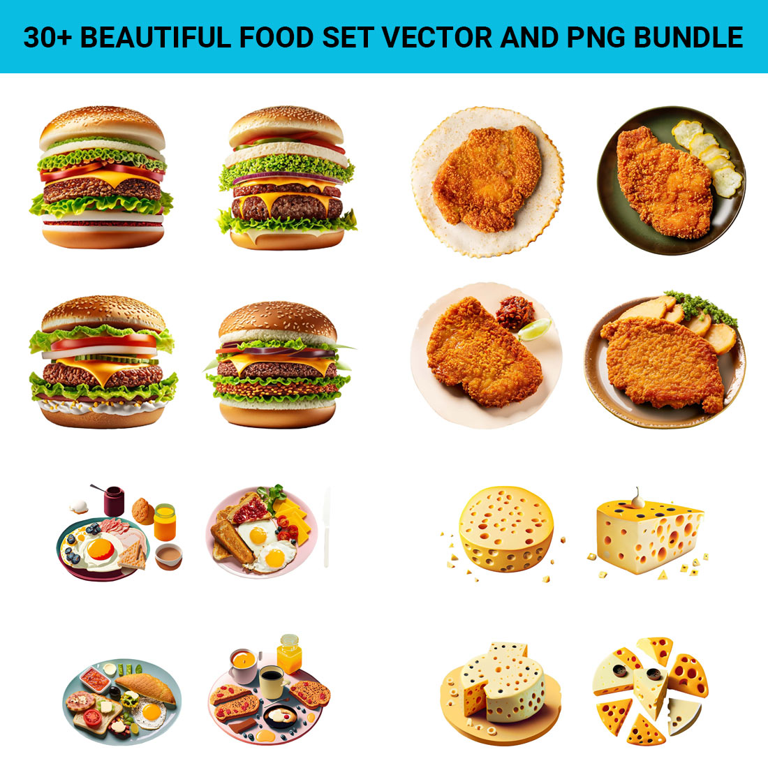 30+ Beautiful Food Vector and PNG Bundle preview image.