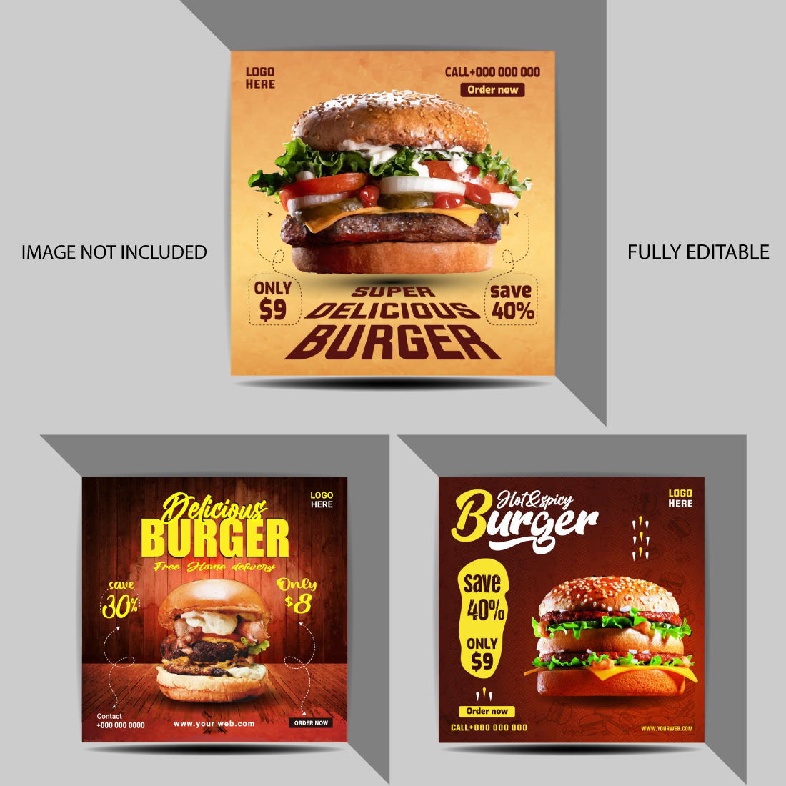 Vector burger social media post and promotional template cover image.