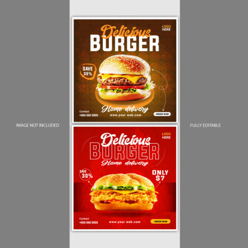 2 Burger social media post template and promotional design cover image.