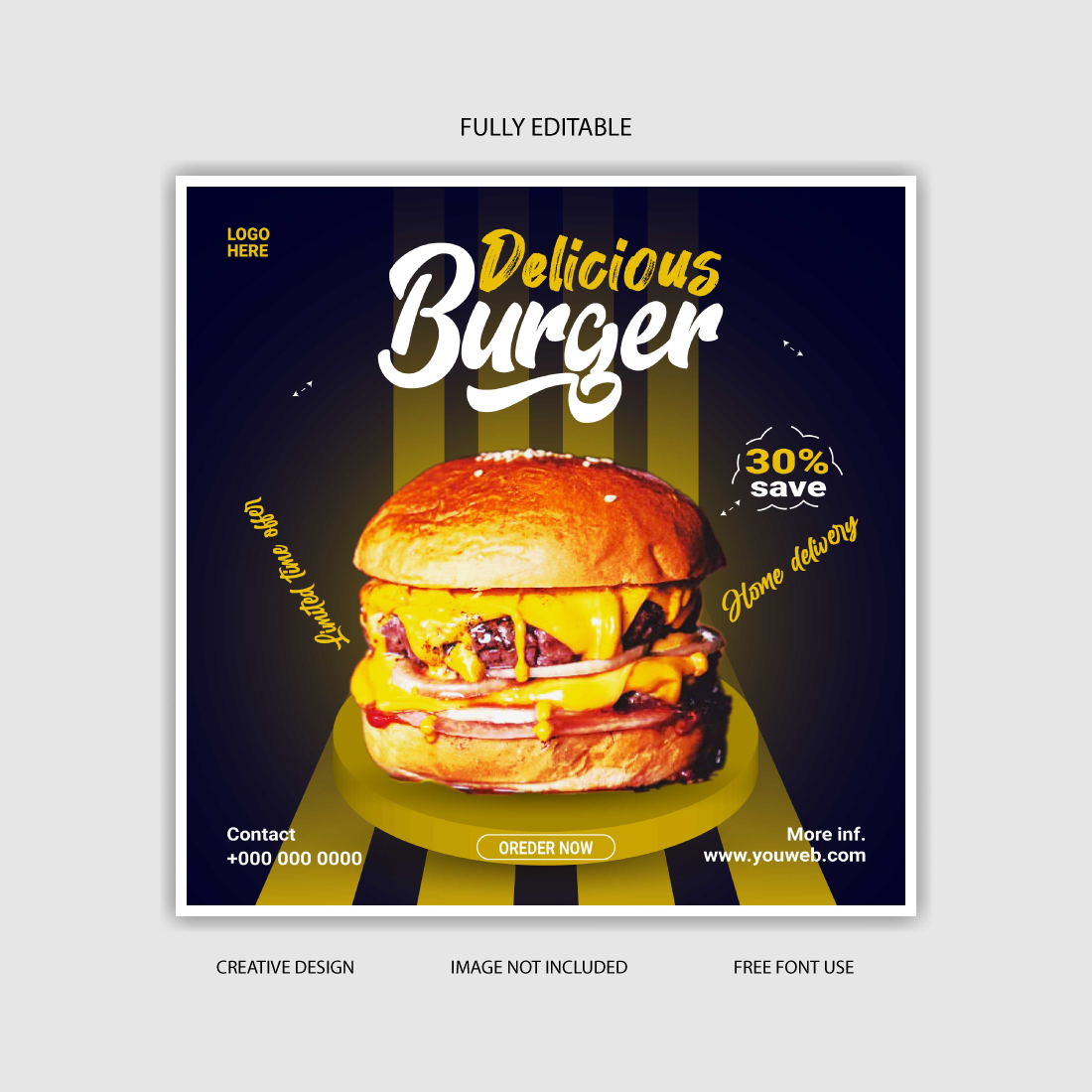 2 Burger social media post template cover image.