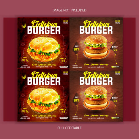 Vector social media burger post template cover image.