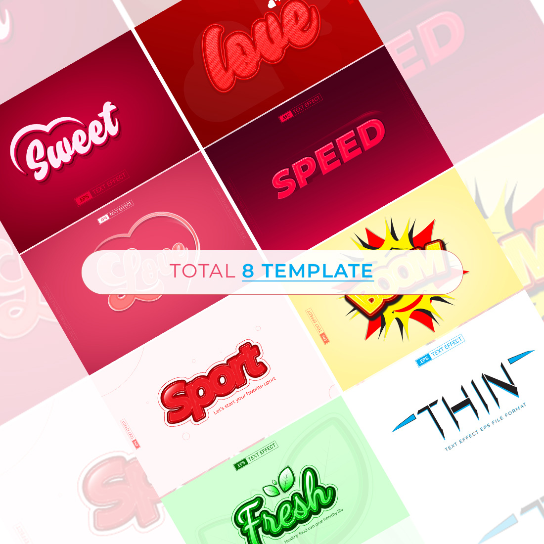 Text Effect Designs with 8 different templates preview image.