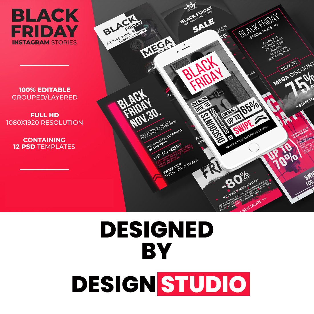 Black Friday Instagram Post Bundle Template preview image.