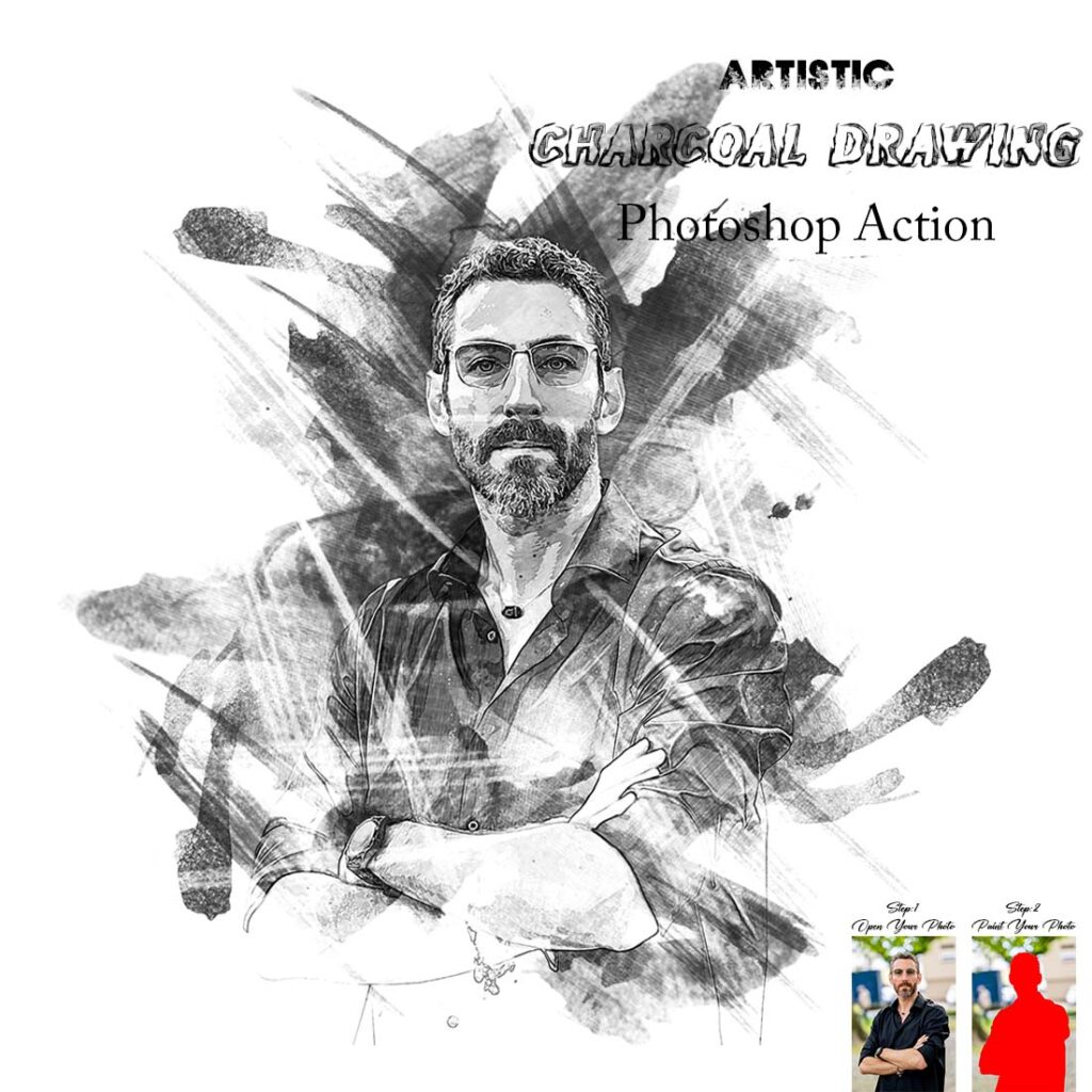 Artistic Charcoal Drawing Photoshop Action - MasterBundles