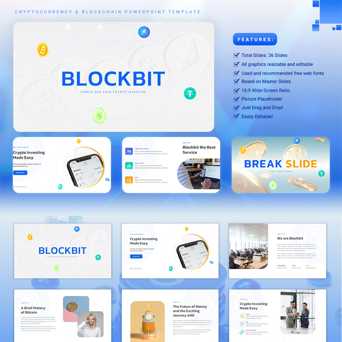 Blockbit - Cryptocurrency & Blockchain PowerPoint Template cover image.