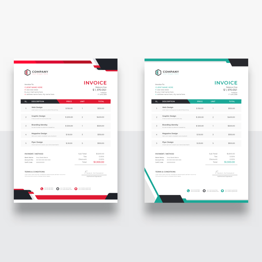 Abstract style business invoice Bundle preview image.