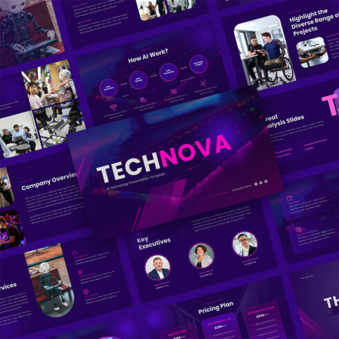 Technova - AI Technology Google Slides Template cover image.