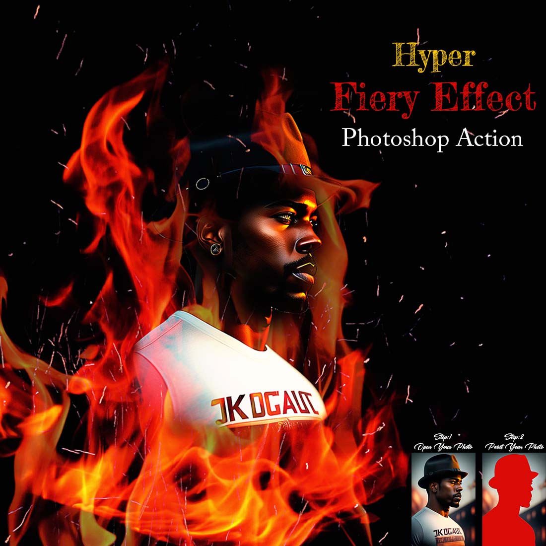 Hyper Fiery Effect Photoshop Action cover image.