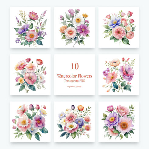 Floral watercolor png pattern for textiles and backgrounds cover image.