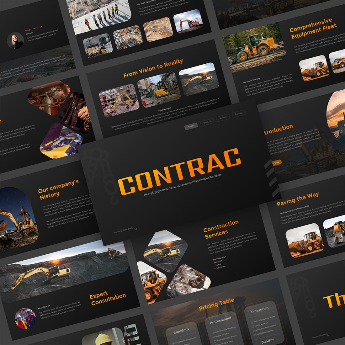 Contrac - Heavy Equipment & Construction Rental PowerPoint Template cover image.