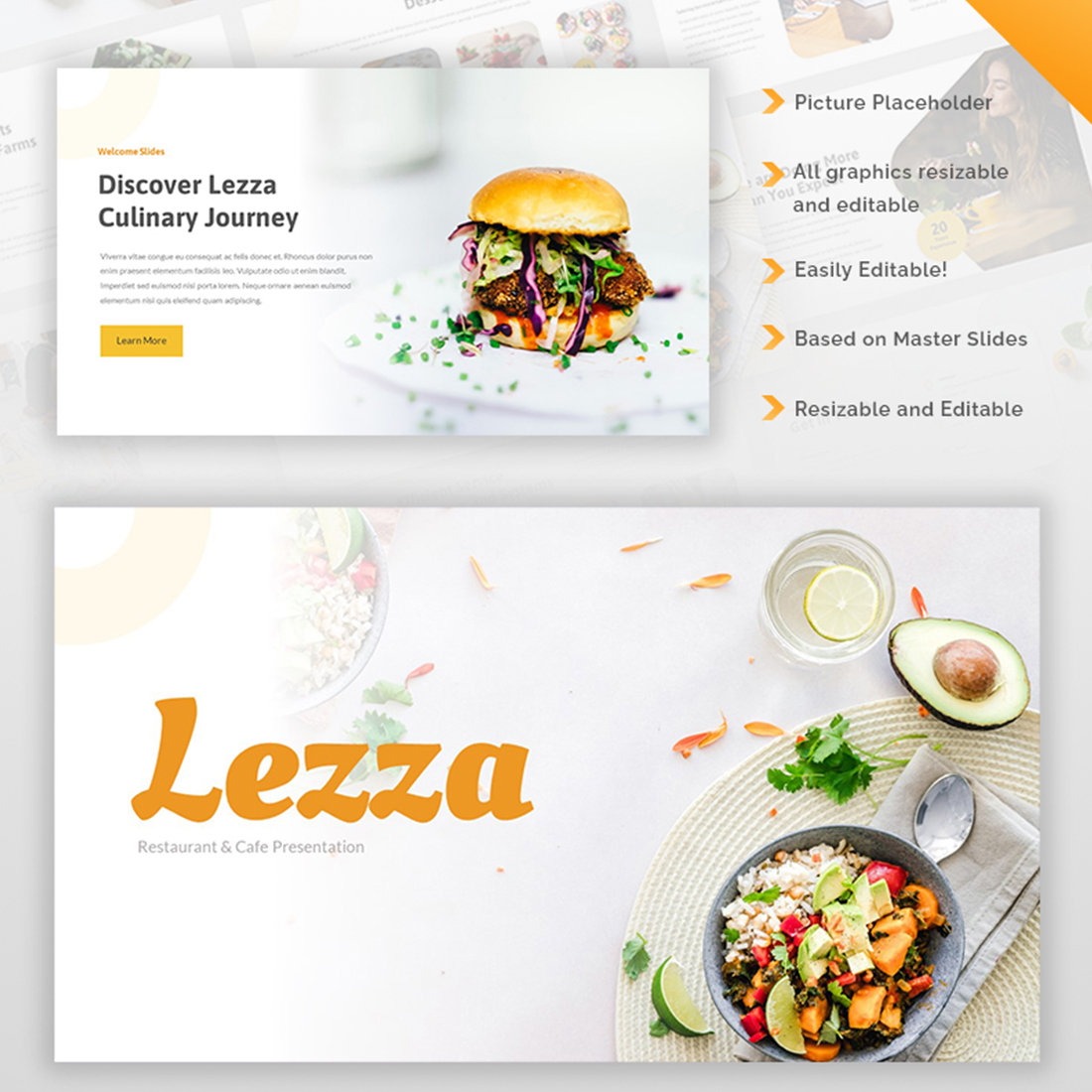 Lezza - Restaurant & Cafe Google Slides Template preview image.