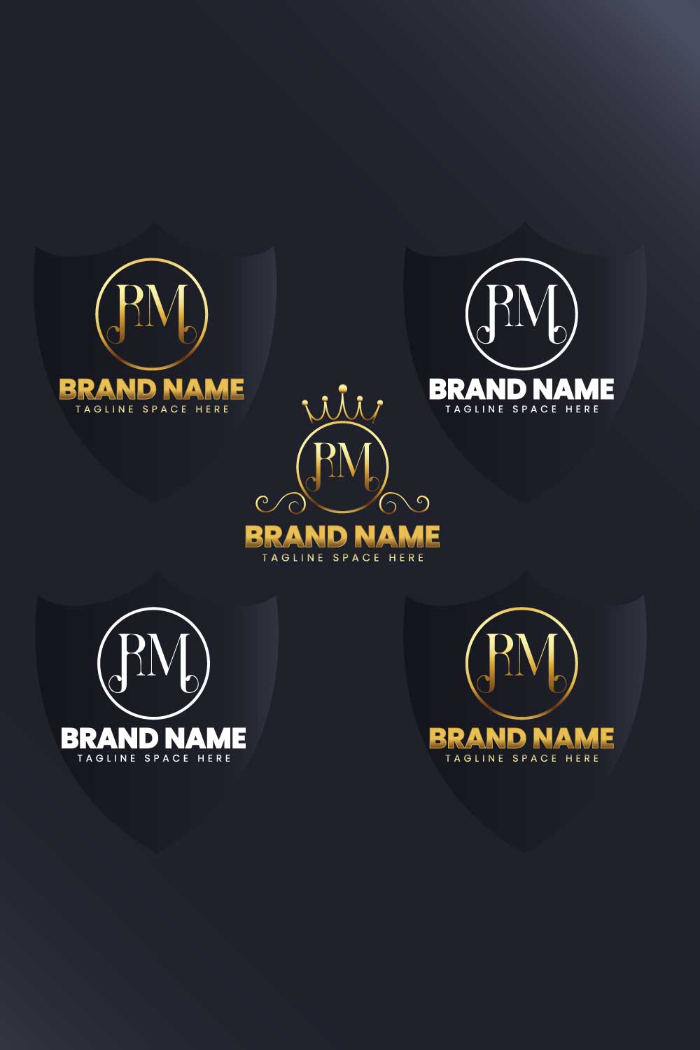 Luxury Letter RM Gold Monogram Logo Template Brand Identity pinterest preview image.