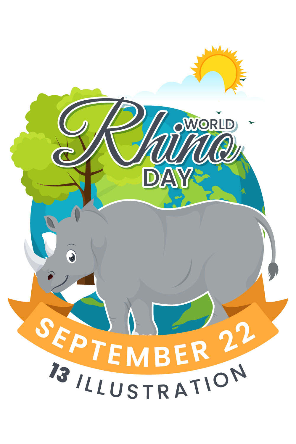 13 World Rhino Day Vector Illustration pinterest preview image.