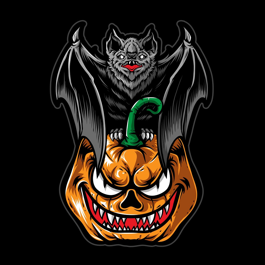 scary bat with pumpkin Halloween vector preview image.
