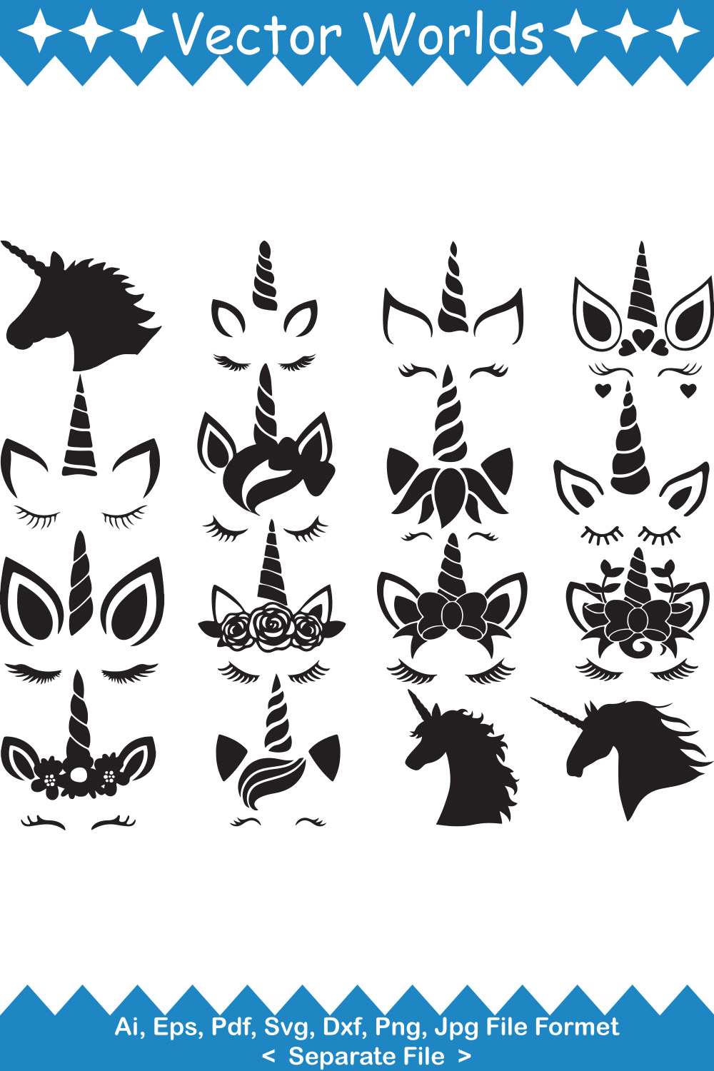 Unicorn Face SVG Vector Design pinterest preview image.