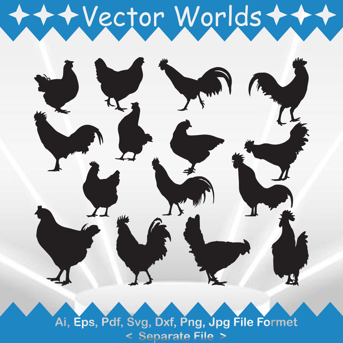 Roosters Hens SVG Vector Design preview image.