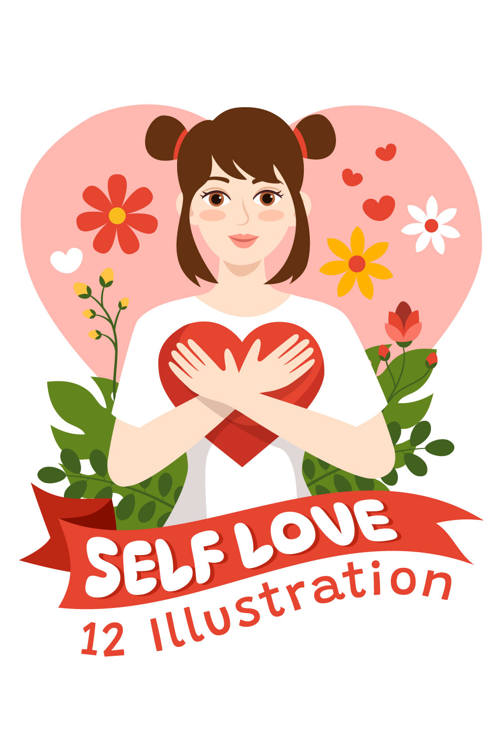 12 Women Self Love Illustration pinterest preview image.