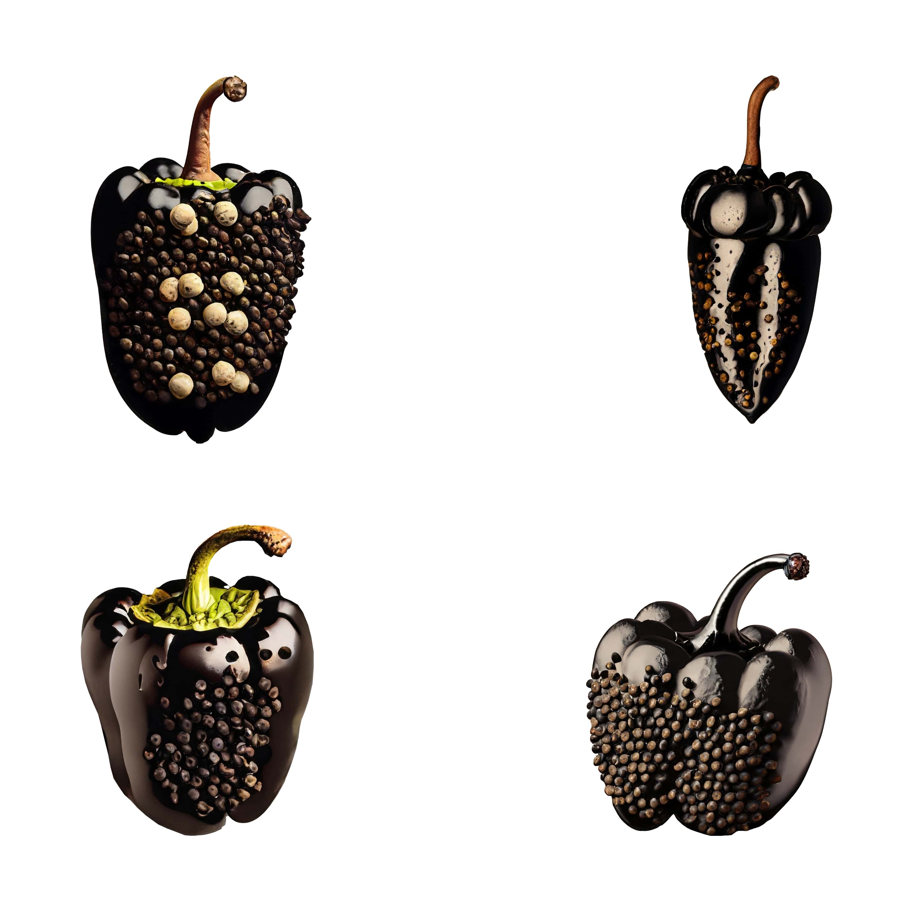 set of black peppers isolated on white background. 3d illustration. 720