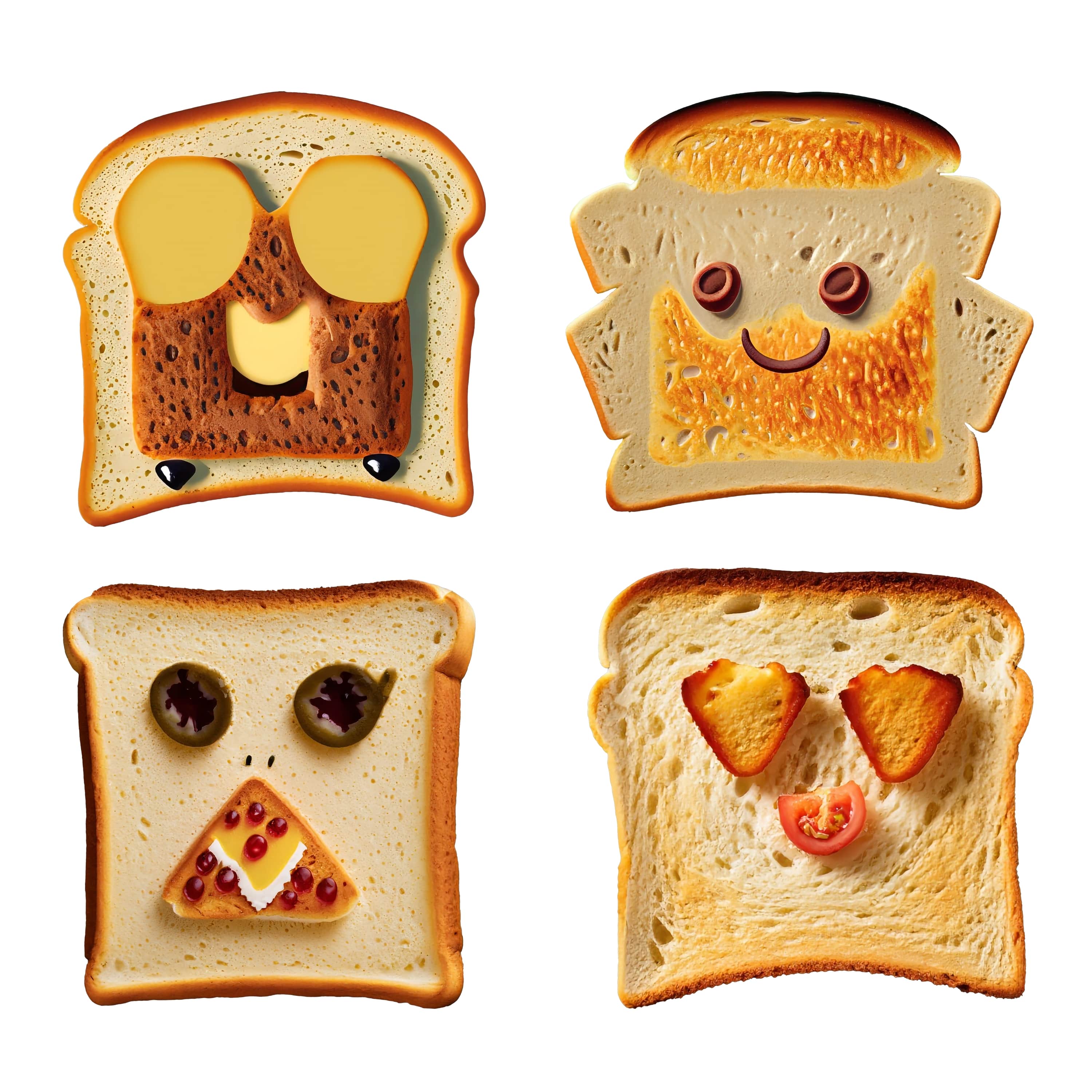 set of funny cartoon toast bread characters isolated on white background. 762