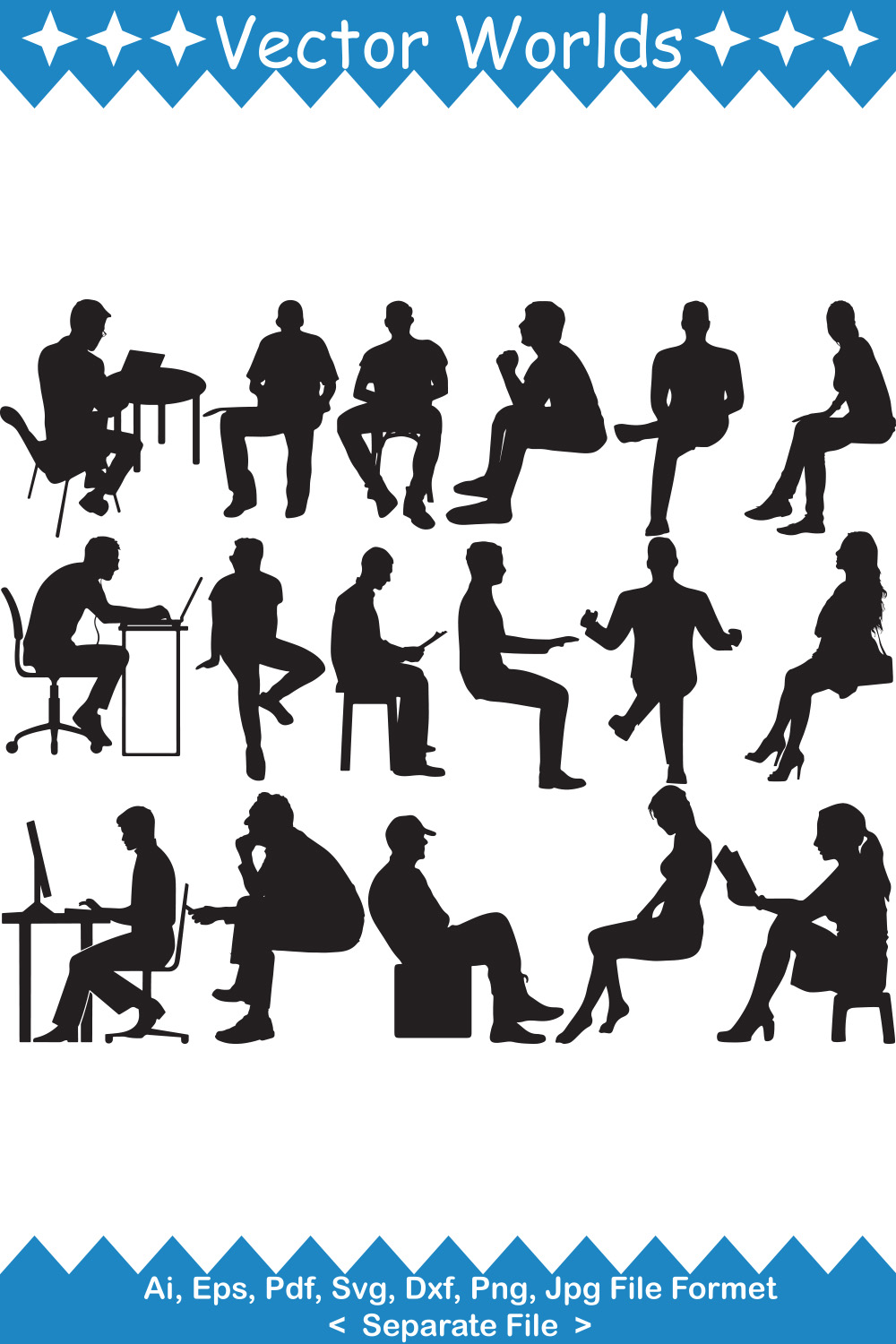 Sitting People SVG Vector Design pinterest preview image.