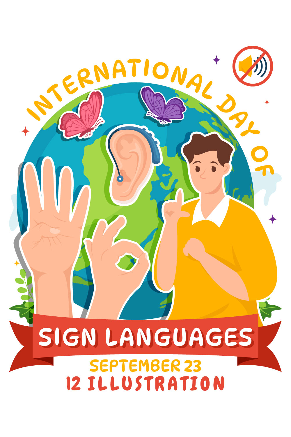 12 International Day of Sign Languages Illustration pinterest preview image.