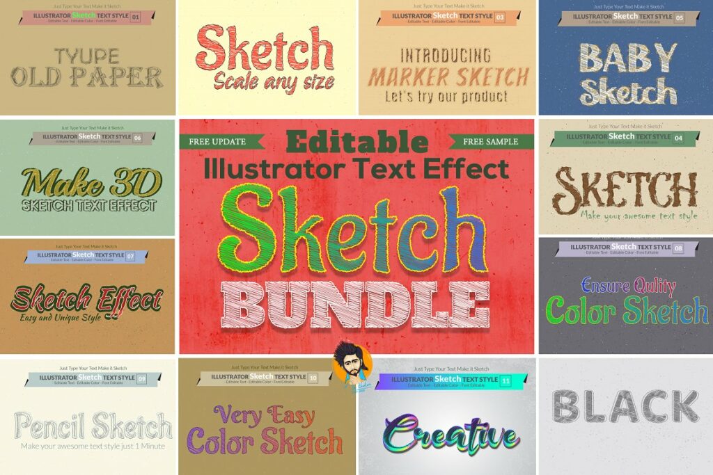 Sketch Text Effect Illustrator - MasterBundles