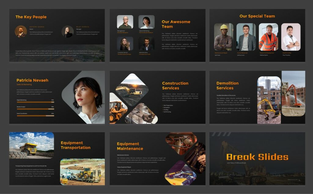 Contrac - Heavy Equipment & Construction Rental PowerPoint Template ...