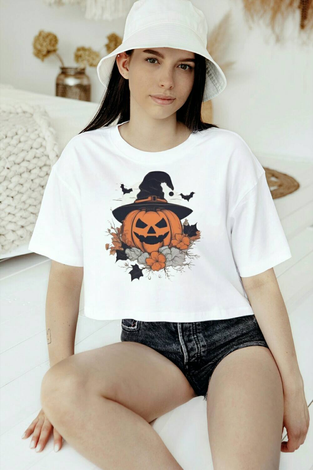 Cute Halloween Pumpkin with Witch Hat* Digital Art File | PDF DOWNLOAD T-shirt graphic pinterest preview image.