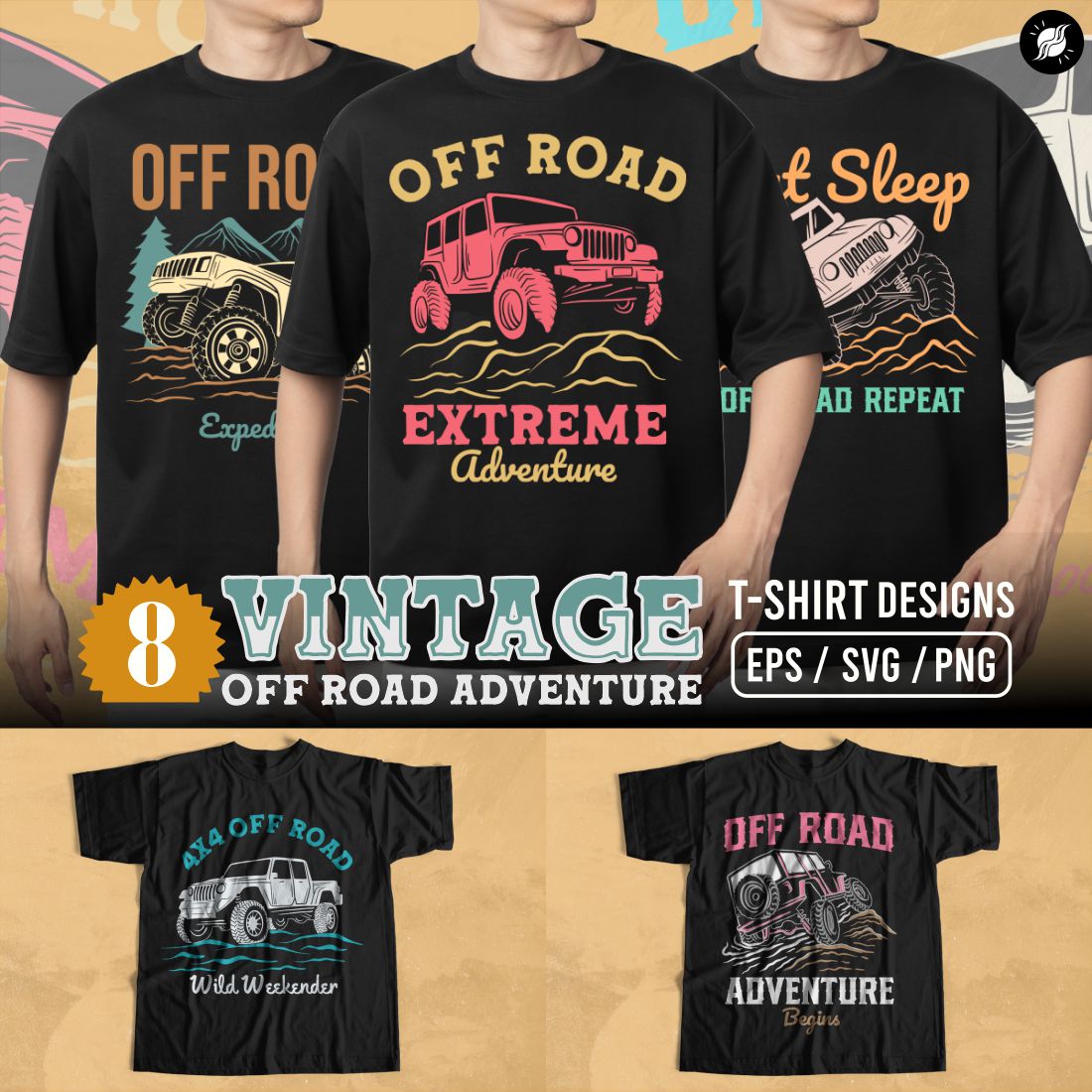 Vintage Off Road Adventure T-shirt Designs Vector Bundle, Off Road Expedition Graphic T-shirt for Club Community cover image.