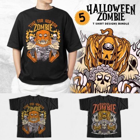 Halloween Zombie Vector T-shirt Designs Bundle cover image.