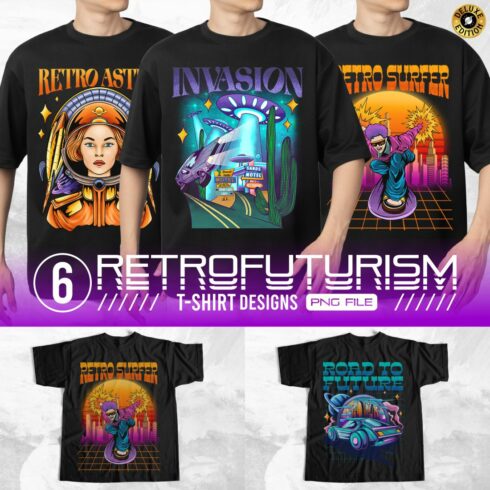 Retrofuturism T-shirt Designs Bundle, Syntwave Futuristic T-shirt Design Pack cover image.