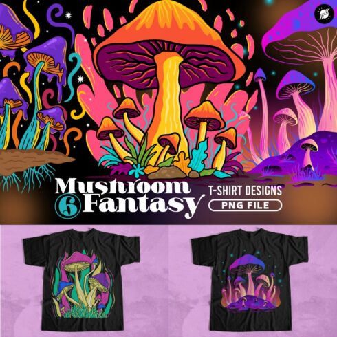 Mushroom Fantasy Art Illustration PNG T-shirt Designs Bundle cover image.