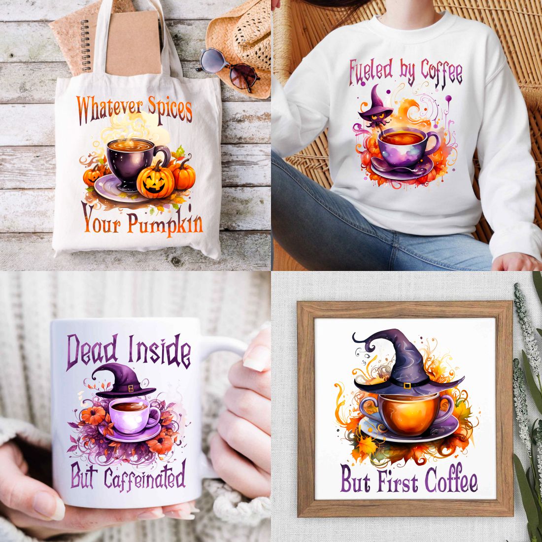 Halloween Magic Coffee Latte Sublimation Designs PNG Bundle preview image.