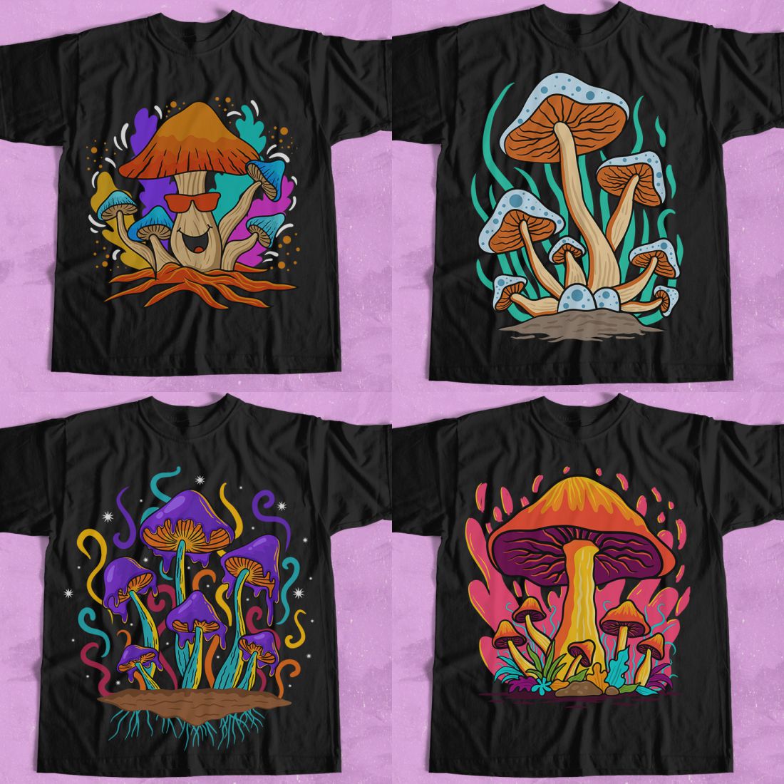 Mushroom Fantasy Art Illustration PNG T-shirt Designs Bundle preview image.